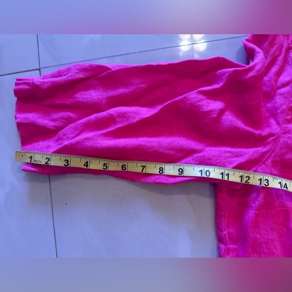 Linen! Ladies Isaac Mizrahi Pink Berry Linen Top-Size 1X tie - Picture 8 of 16